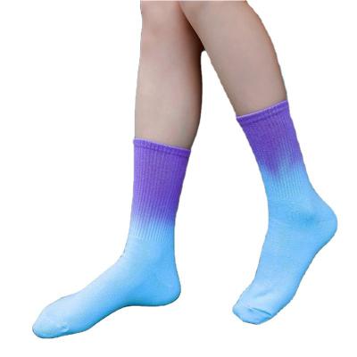 China Fashion Style Gradient Color Antibacterial Women and Men Tie Dye Socks Sports Custom Grip Socks for sale