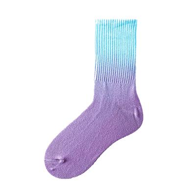 China Wholesale Antibacterial Gradient Color Custom Football Sports Tie Dye Socks For Men And Women for sale