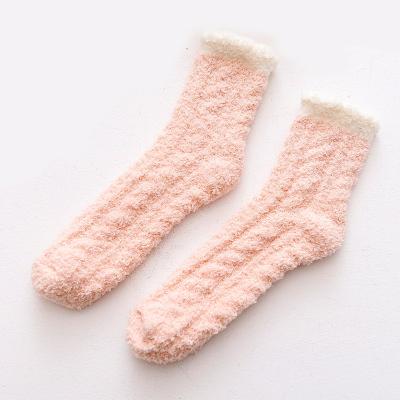 China Pink Women Sustainable Fluffy Thick Socks Winter Indoor Home Socks For Girls for sale