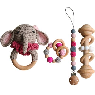 China Cotton Elephant Rattle Teether Toy Baby Hand Stick Baby Tooth Bite Grinding Toy Kit for sale