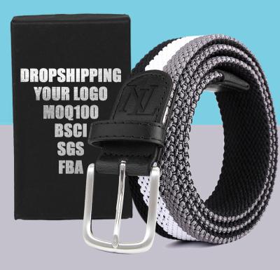 China Rubber +Polyester Fiber Custom Knit To Weave Woven Cotton Golf Polyester Cloth Men Braided Belt With Wax Rope for sale