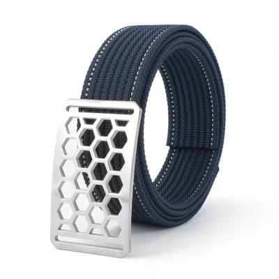 China Fully Adjustable Buckle Casual Fashion Stainless Steel Quick Release Handle Strap Nylon Web Belt For Men for sale