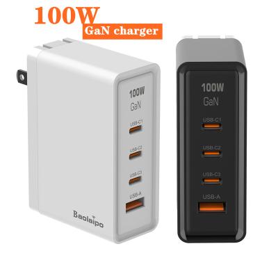 China Compact Dimension / Good For Travel 4 Port USB 100w Wall GaN Charger Laptop USB C Fast Charger For PC for sale