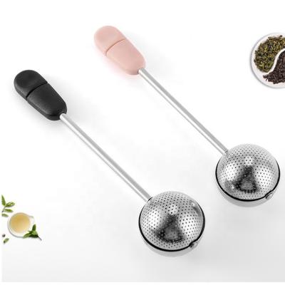 China Office Home Flower Tea Strainer Spoon Stored Loose Leaf Twisting Handle Ball Shape Stainless Steel Tea Infuser for sale