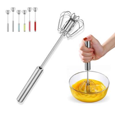 China Kitchen Stocked Cooking Egg Making Cream Tools 10 Inch Stainless Steel Eggbeater Semi-automatic Revolving Egg Beater for sale