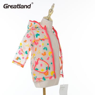 China New Design Breathable Floral Cartoon Reusable Kids Hooded Raincoat for sale