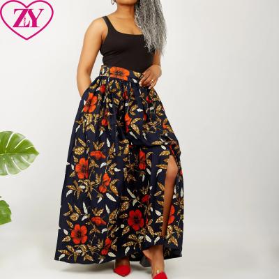 China Cotton African Print Maxi Skirt Gathered High Waisted Skirt Wax Fit Skirt For Party for sale