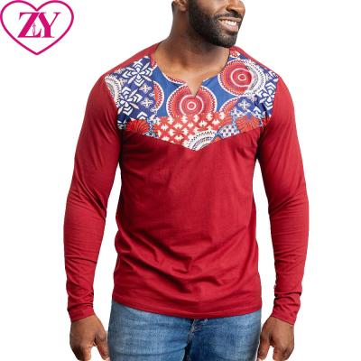 China High Quality Cotton Ethnic Clothing African Printed V Neck Long Sleeve T-Shirt for sale