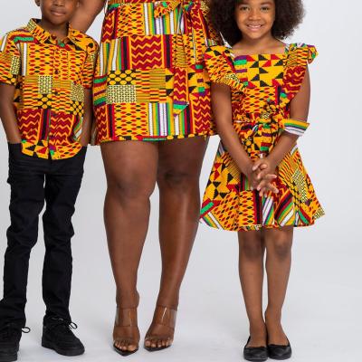 China 2022 Cotton Manufacturers African Gold Green Kente Print Girl's Butterfly Sleeve Dress for sale