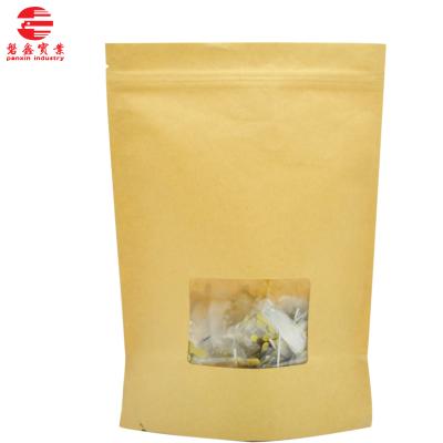 China Recyclable White Brown Kraft Craft Paper Stand Up Pouches Food Packaging Zipper Bags With Window for sale