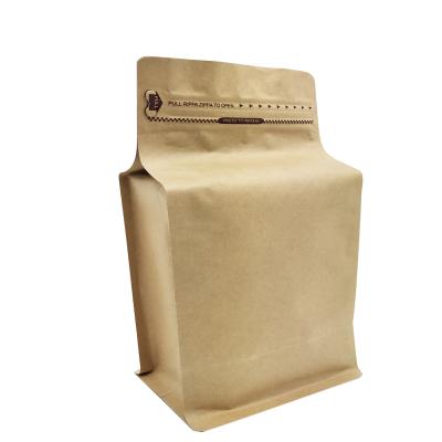 China Custom Barrier Kraft Paper Coffee Foil Bags With Valve And Easy-tear Zipper Flat Bottom Pouch for sale