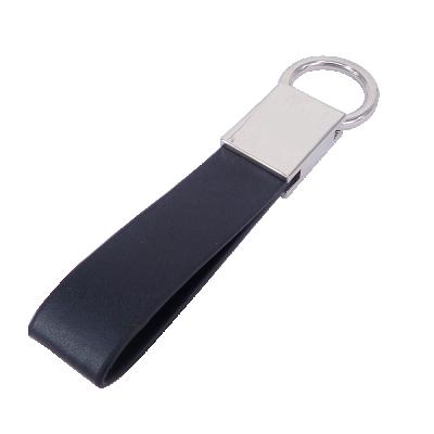 China Promotion Gift Black Leather Key Chain Metal Logo Strap Keychain for sale