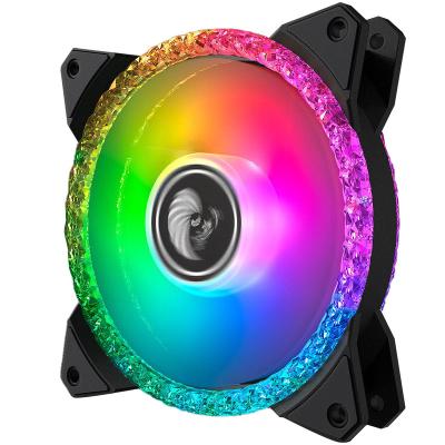 China Computer Case 120mm Double Ring PC Gaming Computer Case Fans Diamond Light Effect Rainbow Color LED Chassis Fan for sale