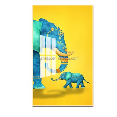 China Wholesale Customized Modern Home Crystal Porcelain Animal Painting Aisle Aisle Wall Art Elephant Decoration Glass Entrance for sale