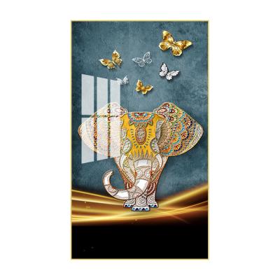 China Modern Wholesale Customized Hallway Aisle Wall Art Decoration Elephant Canvas Home Modern Crystal Porcelain Animal Painting for sale