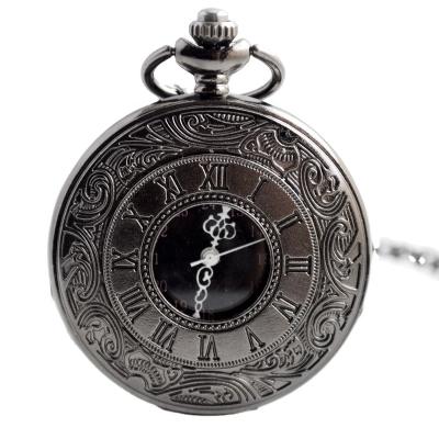 China Antique Mechanical Black Carved Roman Pocket Watch Series Involves Nostalgia, Flip Cover Men's And Women's Necklace Watch Factory for sale