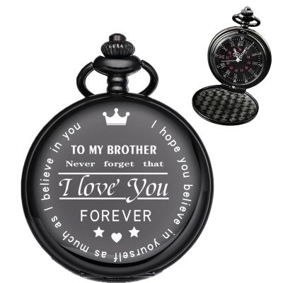 China High quality antique smooth shiny laser lettering retro light double-sided quartz pocket watch with chain wholesale for sale