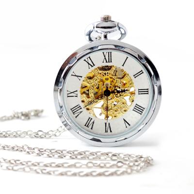 China Antique BOSHIYA Gear Character Sliver Plated Open Face Mechanical Pocket Watch With Roman Numeral Dial for sale