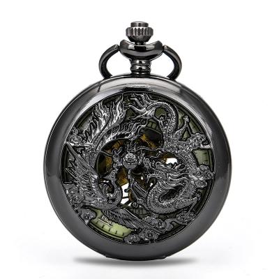 China BOSHIYA Black Half Dragon Hunter Ancient Chinese Style Polished Mechanical Pocket Watch With Luminous Dial for sale