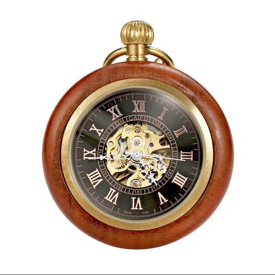 China Antique Wooden Case Open Face Design BOSHIYA Mechanical Pocket Watch for sale