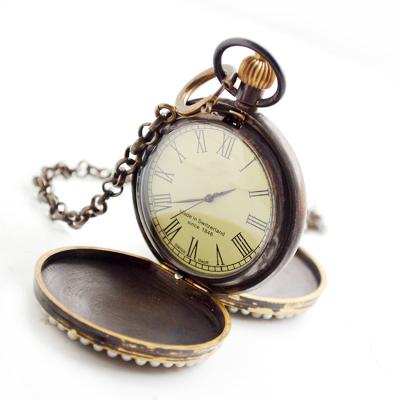 China BOSHIYA 50MM Diameter Oil Painting Hunter Classic Pure Copper Antique Double Styles Mechanical Pocket Watch For Women Men for sale