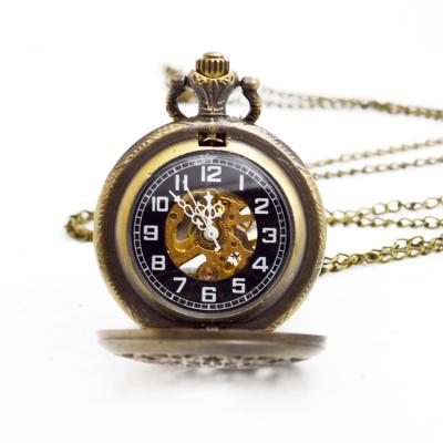 China BOSHIYA Mechanical Pocket Watch 40mm Half Diameter Antique Bronze Classic Hollow Hunter with Skeleton Display for Male Tangan Jam for sale