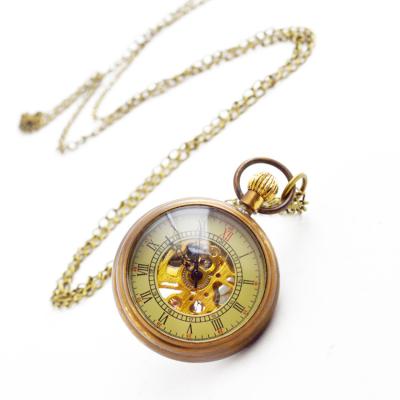 China BOSHIYA Open Face 35mm Diameters Antique Bronze Skeleton Mechanical Pocket Watch With Skeleton Display for sale