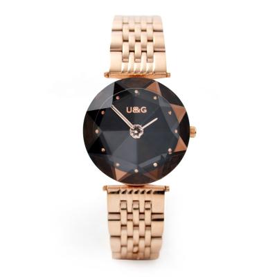 China Stainless Steel Special Glass Strap Chronograph Movement Quartz Waist Case Ladies Women Fashion Quartz Non-Specific Black Leather Watch for sale