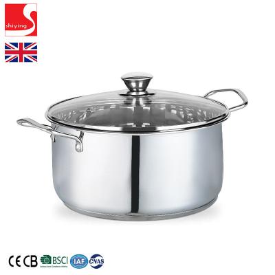 China SY-Stable Kitchenware Professional Stainless Steel Induction-Safe Pot With Lid 5L Small Glass Mirror Casserole for sale