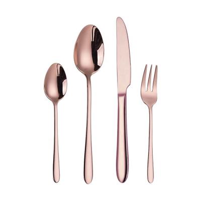 China Sustainable Portable Restaurant Spoons Forks Knives Rose Gold SS Flatware Cutlery Set for sale