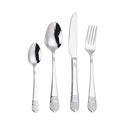 China Sustainable New Style Pattern Handle Hotel Tableware Metal Stainless Steel Cutlery Set for sale