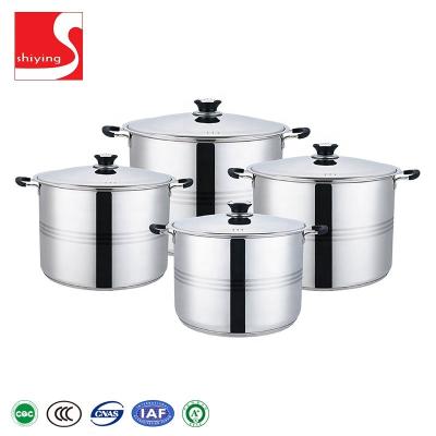 China SY-Kitchenware Sustainable Stock Pot 6pcs Stainless Steel Mirror Polished Stock Pot With Glass Lid for sale