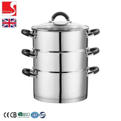 China Sustainable SY-Kitchenware 3 ROW SET INDUCTION VEGETABLE BASE STEAM PAN STEAM STAINLESS STEEL FOOD LID LID STOCK POT GLASS CASSEROL POT for sale