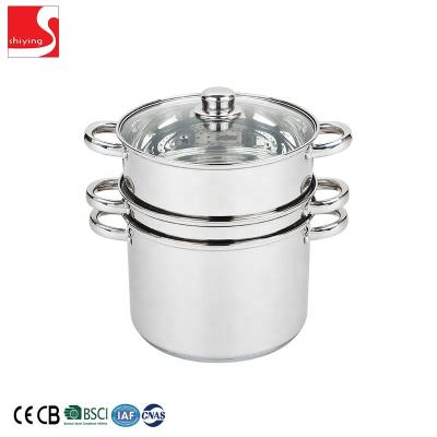 China Sustainable Customized Stainless Steel Cookware 3 Layers Large Pasta Pot Cooking Pot With Steamer for sale