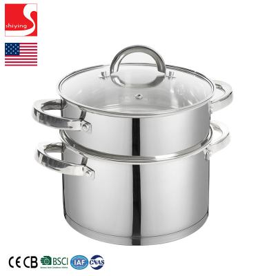 China Sustainable SY-Kitchenware Stainless Steel Cookware 3.0-Quart Casserole Set w/Steamer Basket 2 Layers Cheap Factory Price for sale