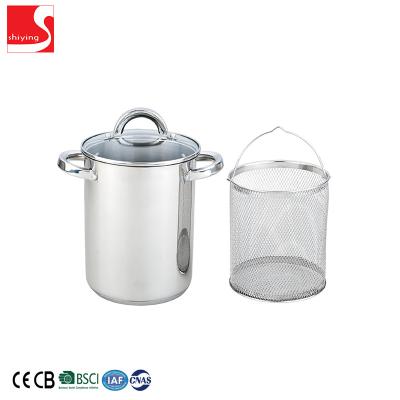 China Good Quality Stainless Steel Sustainable Kitchen Asparagus Pot With Basket With Glass Lid for sale