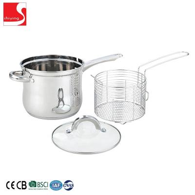 China Newest viable kitchen cookware stainless steel deep fryer pot chip pan with frying basket for sale