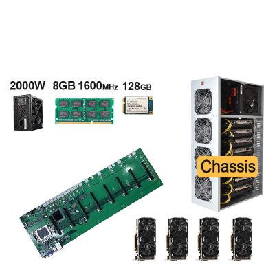 China 65MM Motherboard Desktop Set with DDR3 8GB Memory 128GB MSATA SSD Power Cable and 4pcs RX 580 POWER 2000W for sale