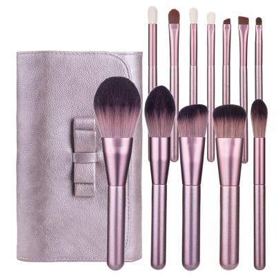 China Angular Blush Face Makeup Tools Wholesale Wooden Handle 12 Pieces Makeup Brush Set With PU Leather Bag for sale