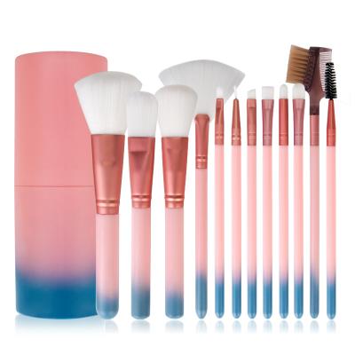 China Angular Blush Beauty and Personal Care Wholesale Private Label 12 Pieces Makeup Brush Set with Cylinder Box for sale