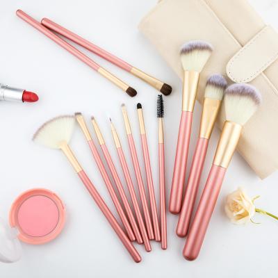 China Angular Blush Wholesale Professional Makeup Brushes 12 Pieces Face Makeup Set Brush With PU Leather Bag for sale