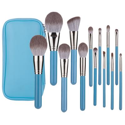 China Angular Blush 13 Pieces Synthetic Makeup Brush Hair Cosmetics Face Brush Set Makeup With PU Leather Bag for sale