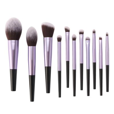 China Angular Blush Wooden Handle Synthetic Hair Makeup Brushes Private Label 11 Pieces Makeup Brush Set for sale