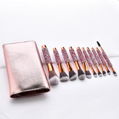 China Angular Blush Diamond Handle Synthetic Hair Makeup Brushes 10 Pieces Brush Set Makeup for sale