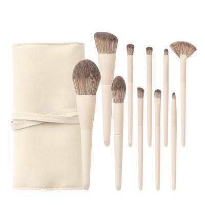 China Angular Blush 10 Pieces Makeup Brush Set Private Label Makeup Brush Set With PU Leather Bag for sale