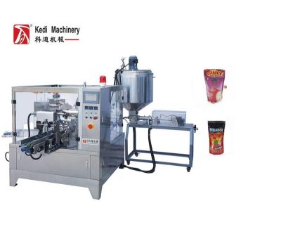 China Full Automatic Flat Function Juice Sachet Packing Machine Rotary Dough/Liquid Filling Machine For Tomato Sauce Peanut Butter for sale