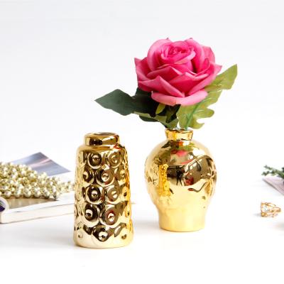 China Nordic Minimalist Gold Styles Optional Ceramic Embossed Pattern Four Flower Vase Small Home Furniture Decor for sale