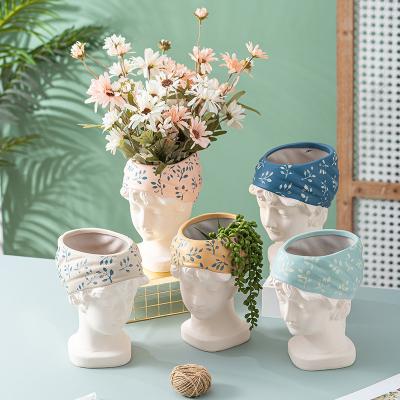 China CLASSIC Weeding Ceramic Flower Vase Girl Head Shape Modern Ceramic Vase Flower Pot for sale