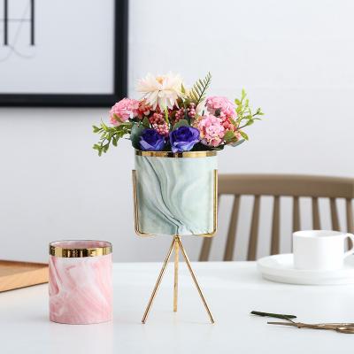 China CLASSIC Nordic Decoration Ceramic Flower Pot with Iron Stand for Wedding Table Garden Decorations for sale