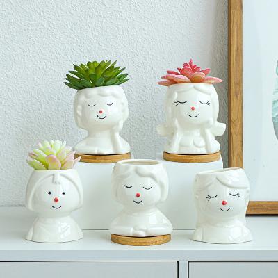 China Mini Girl Shape Ceramic Artificial Flower Pot Succulent Plants Cute Minimalist Design Home Decor for Office for sale